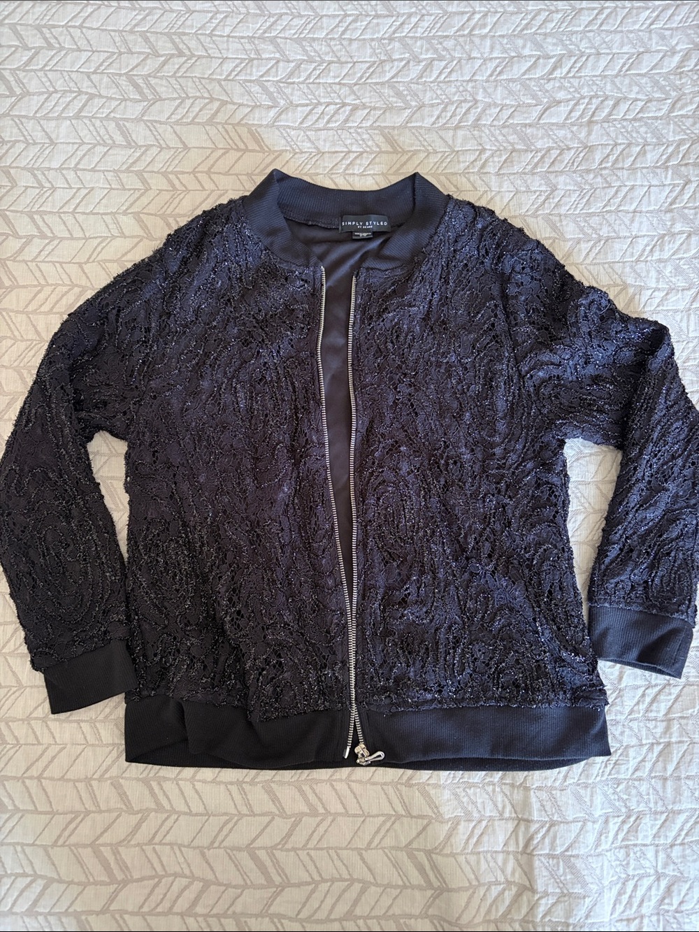 Simply Styled by Seara Black Lace-Textured Bomber Jacket